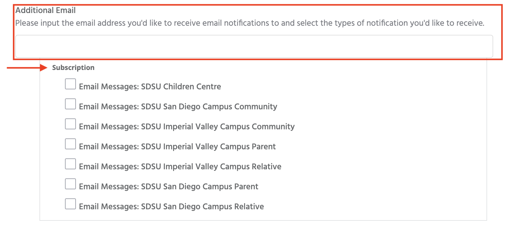 Email field and subscription groups