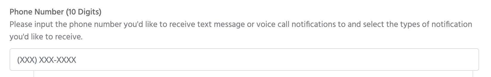 Phone number field screenshot